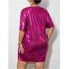 image:imageFloerns Womens Plus Size Metallic PU Leather T Shirt Rave Outfits DressHot Pink