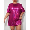 image:imageFloerns Womens Plus Size Metallic PU Leather T Shirt Rave Outfits DressHot Pink