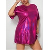 image:imageFloerns Womens Plus Size Metallic PU Leather T Shirt Rave Outfits DressHot Pink