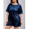 image:imageFloerns Womens Plus Size Metallic PU Leather T Shirt Rave Outfits DressRoyal Blue