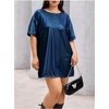 image:imageFloerns Womens Plus Size Metallic PU Leather T Shirt Rave Outfits DressRoyal Blue