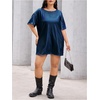 image:imageFloerns Womens Plus Size Metallic PU Leather T Shirt Rave Outfits DressRoyal Blue