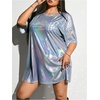 image:imageFloerns Womens Plus Size Metallic PU Leather T Shirt Rave Outfits DressSilver