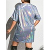 image:imageFloerns Womens Plus Size Metallic PU Leather T Shirt Rave Outfits DressSilver