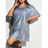 image:imageFloerns Womens Plus Size Metallic PU Leather T Shirt Rave Outfits DressSilver