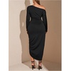 image:imageFloerns Womens Plus Size Off The Shoulder Sexy Bodycon Midi Dress Drawstring Slit Hem Long Sleeve Elegant Party DressesBlack