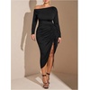 image:imageFloerns Womens Plus Size Off The Shoulder Sexy Bodycon Midi Dress Drawstring Slit Hem Long Sleeve Elegant Party DressesBlack