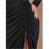 image:imageFloerns Womens Plus Size Off The Shoulder Sexy Bodycon Midi Dress Drawstring Slit Hem Long Sleeve Elegant Party DressesBlack