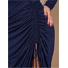 image:imageFloerns Womens Plus Size Off The Shoulder Sexy Bodycon Midi Dress Drawstring Slit Hem Long Sleeve Elegant Party DressesDark Blue