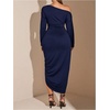 image:imageFloerns Womens Plus Size Off The Shoulder Sexy Bodycon Midi Dress Drawstring Slit Hem Long Sleeve Elegant Party DressesDark Blue