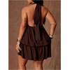 image:imageFloerns Womens Plus Size Sleeveless Halter Dress Tie Backless Ruffle A Line Going Out Mini DressesBrown