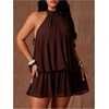 image:imageFloerns Womens Plus Size Sleeveless Halter Dress Tie Backless Ruffle A Line Going Out Mini DressesBrown