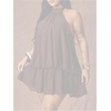 image:imageFloerns Womens Plus Size Sleeveless Halter Dress Tie Backless Ruffle A Line Going Out Mini DressesBrown