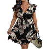 image:imageFloerns Womens Plus Size Tropical V Neck Summer Beach Vacation Dress Tie Front Ruffle A Line Boho DressesBlack Multi