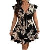 image:imageFloerns Womens Plus Size Tropical V Neck Summer Beach Vacation Dress Tie Front Ruffle A Line Boho DressesBlack Multi