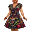 image:imageFloerns Womens Plus Size Tropical V Neck Summer Beach Vacation Dress Tie Front Ruffle A Line Boho DressesDark Blue