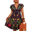 image:imageFloerns Womens Plus Size Tropical V Neck Summer Beach Vacation Dress Tie Front Ruffle A Line Boho DressesDark Blue