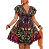 image:imageFloerns Womens Plus Size Tropical V Neck Summer Beach Vacation Dress Tie Front Ruffle A Line Boho DressesDark Blue