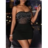 image:imageFloerns Womens Rhinestone Mesh Strapless Tube Dress Party Bodycon Mini DressesBlack