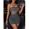 image:imageFloerns Womens Rhinestone Mesh Strapless Tube Dress Party Bodycon Mini DressesGrey