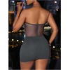 image:imageFloerns Womens Rhinestone Mesh Strapless Tube Dress Party Bodycon Mini DressesGrey