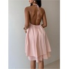 image:imageFloerns Womens Satin Halter Tie Open Back Sleeveless Short DressesPink