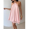 image:imageFloerns Womens Satin Halter Tie Open Back Sleeveless Short DressesPink