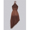 image:imageFloerns Womens Sexy Satin Lace Halter Asymmetrical Hem Going Out DressBrown