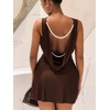 image:imageFloerns Womens Sleeveless Draped Backless Pearl Chain Mini Cocktail DressBrown
