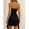 image:imageFloerns Womens Strapless Dress Tube Ruched Ruffle Trim Going Out Bodycon Mini DressesBlack