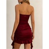 image:imageFloerns Womens Strapless Dress Tube Ruched Ruffle Trim Going Out Bodycon Mini DressesBurgundy