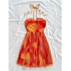 image:imageFloerns Womens Tie Dye A Line Flowy Halter Mini Dress Sleeveless Ruched Flare Hem SundressesOrange
