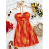 image:imageFloerns Womens Tie Dye A Line Flowy Halter Mini Dress Sleeveless Ruched Flare Hem SundressesOrange