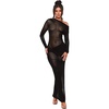 image:imageFloerns Womens Asymmetrical Neck Sheer Mesh Long Sleeve Evening Bodycon Maxi DressBlack