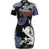 image:imageFloerns Womens Cheongsam Chinese Traditional Dragon Print Qipao Bodycon Mini DressBlack and Blue