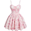 image:imageFloerns Womens Floral Print A Line Cami Dress Sleeveless Flared Short Corset DressesPink and Beige