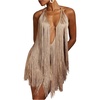 image:imageFloerns Womens Fringe Halter Dress Open Back Party Bodycon Mini DressesKhaki
