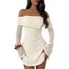 image:imageFloerns Womens Jacquard Off The Shoulder Mini Dress Long Sleeve Wedding Guest DressesApricot