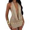 image:imageFloerns Womens Knit Draped Halter Mini Dress Tie Backless Beach Vacation Bodycon DressesGold
