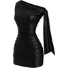 image:imageFloerns Womens Leather Off The Shoulder Mini Dress Knot Ruched Festival Concert Outfit Bodycon DressesBlack