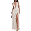 image:imageFloerns Womens Mesh Backless Halter Maxi Dress Split Ruffle Trim Going Out Party DressesApricot