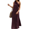 image:imageFloerns Womens One Shoulder Side Slit Maxi Dress 3D Flower Flowy DressesBurgundy