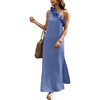 image:imageFloerns Womens One Shoulder Side Slit Maxi Dress 3D Flower Flowy DressesGray Blue