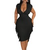 image:imageFloerns Womens Plus Size Fringe Midi Dress Deep V Neck Cocktail DressesBlack