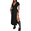 image:imageFloerns Womens Plus Size Gothic V Neck Long Dress Mesh Short Sleeve Split A Line Punk Night Out DressesBlack