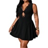 image:imageFloerns Womens Plus Size Lace Dress Cut Out Twist V Neck A Line DressesBlack