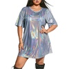 image:imageFloerns Womens Plus Size Metallic PU Leather T Shirt Rave Outfits DressSilver