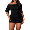 image:imageFloerns Womens Plus Size Off The Shoulder Mini Dress Bodycon Club DressesBlack