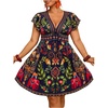 image:imageFloerns Womens Plus Size Tropical V Neck Summer Beach Vacation Dress Tie Front Ruffle A Line Boho DressesDark Blue