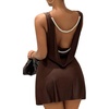 image:imageFloerns Womens Sleeveless Draped Backless Pearl Chain Mini Cocktail DressBrown